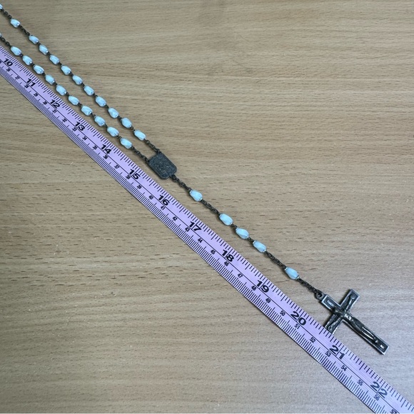 Vintage White Glass Rosary Beads Necklace St Anne de Beaupré Catholic Religious - Picture 3 of 10